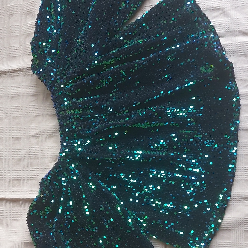 TOLEEN 💯 green/purple sparkle EVERYTHING holiday crop top, butterfly sleeves, M